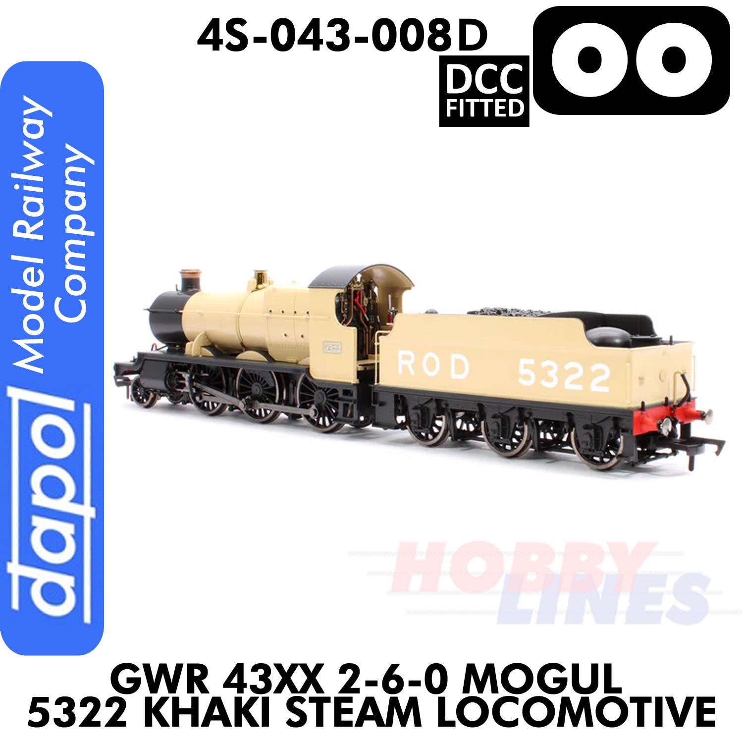 Great Western Railway -  43xx 2-6-0 Mogul 5322 Khaki - DCC Fitted | 1:76 OO | Dapol | 4S-043-008D