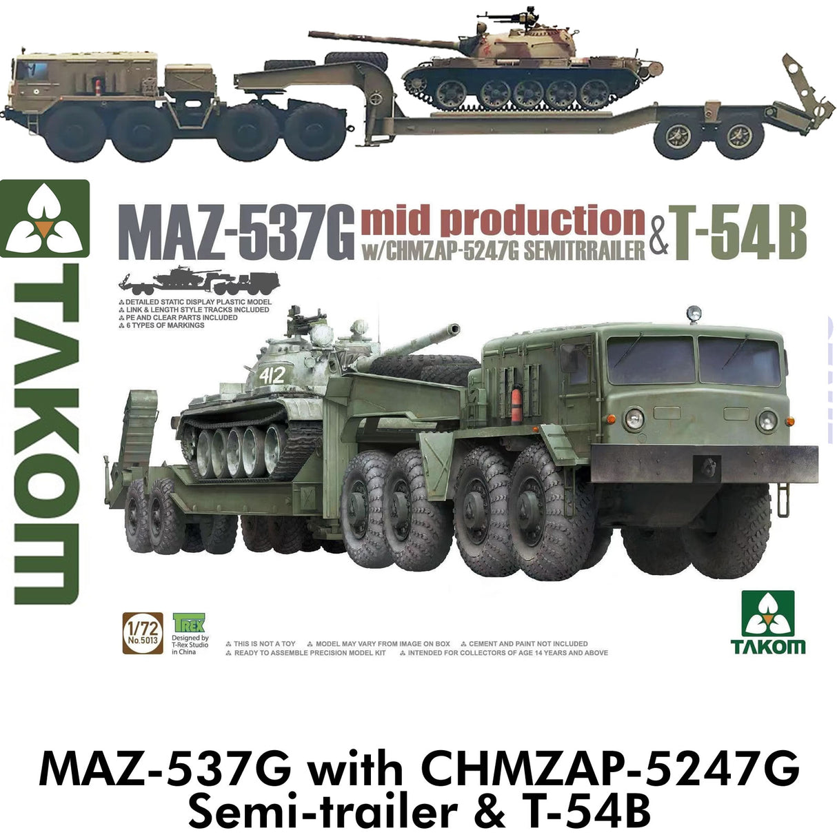 MAZ-537G w CHMZAP-5247G Semi Trailer Tank Transporter T-54B 1:72 kit | Takom | 5013