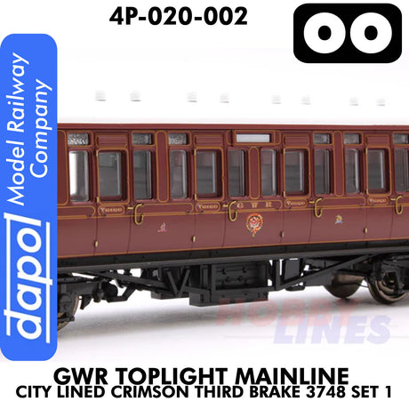 Great Western Railway -  Toplight Coach MainLine City Lined Crimson 3rd Brake 3748 Set 1 | Dapol | 4p-020-002