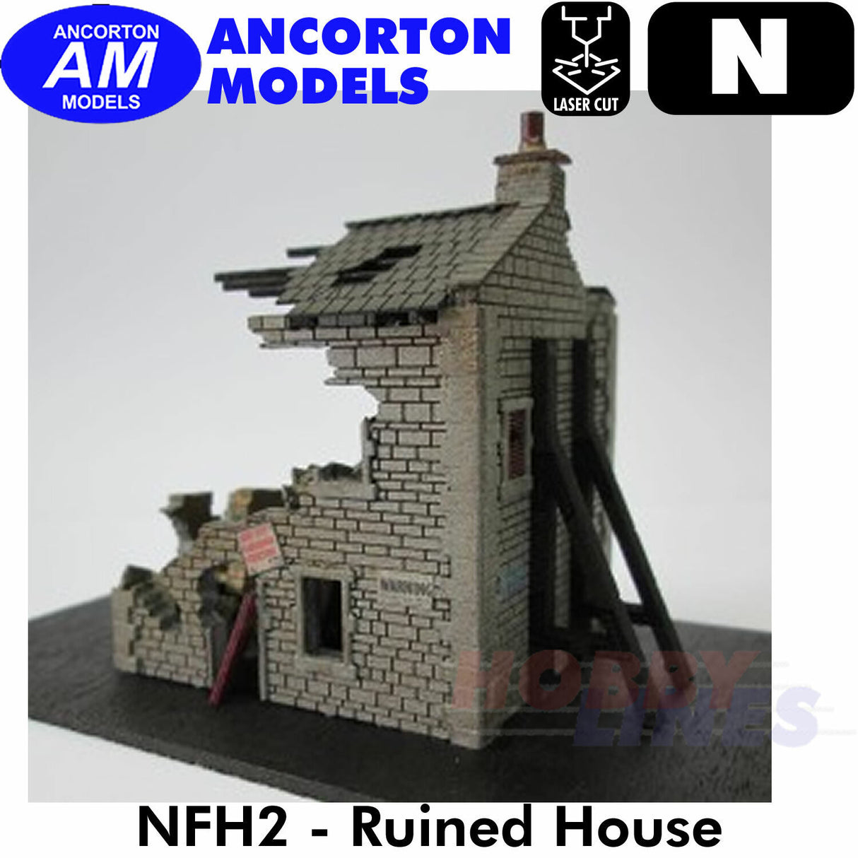 RUINED HOUSE building laser cut kit N gauge 1:148 scale Ancorton Models NFH2