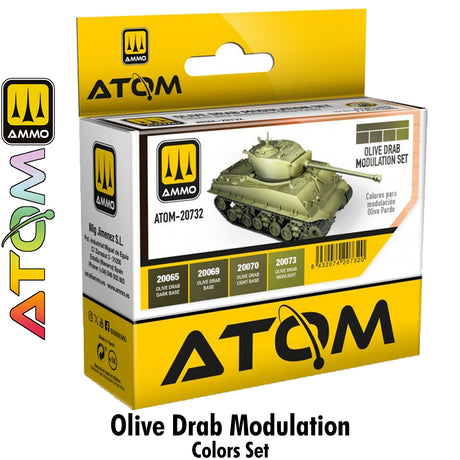 ATOM Olive Drab Modulation Set - 4 20ml Acrylic Paint |  Ammo by Mig Jimenez