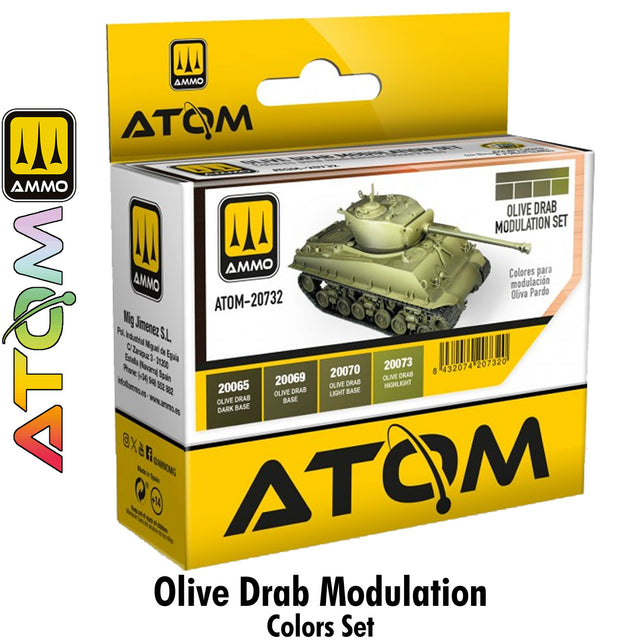 ATOM Olive Drab Modulation Set - 4 20ml Acrylic Paint |  Ammo by Mig Jimenez