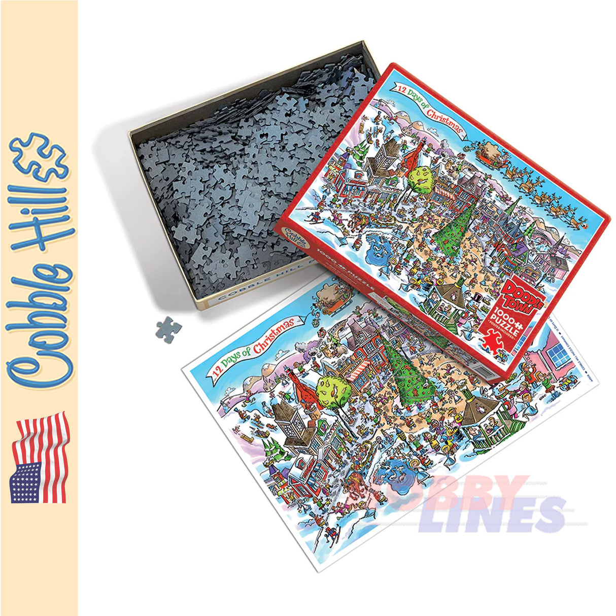 Doodle Town: 12 Days of Christmas Cobble Hill 1000 pc Jigsaw Puzzle 44508