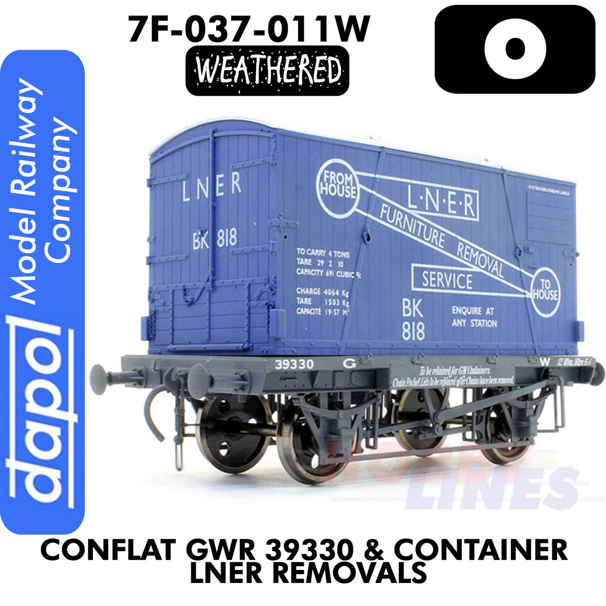 GWR Conflat 39330 & LNER Container Removals WAGON Weathered 1:43.5 O gauge Dapol 7F-037-011W