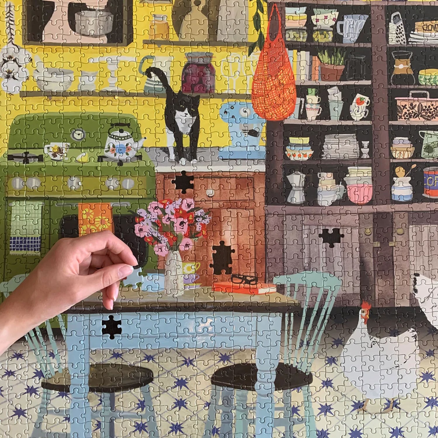 eeBoo KITCHEN CHICKENS 1000 pc Square Jigsaw Puzzle Super Deluxe PZTKHC