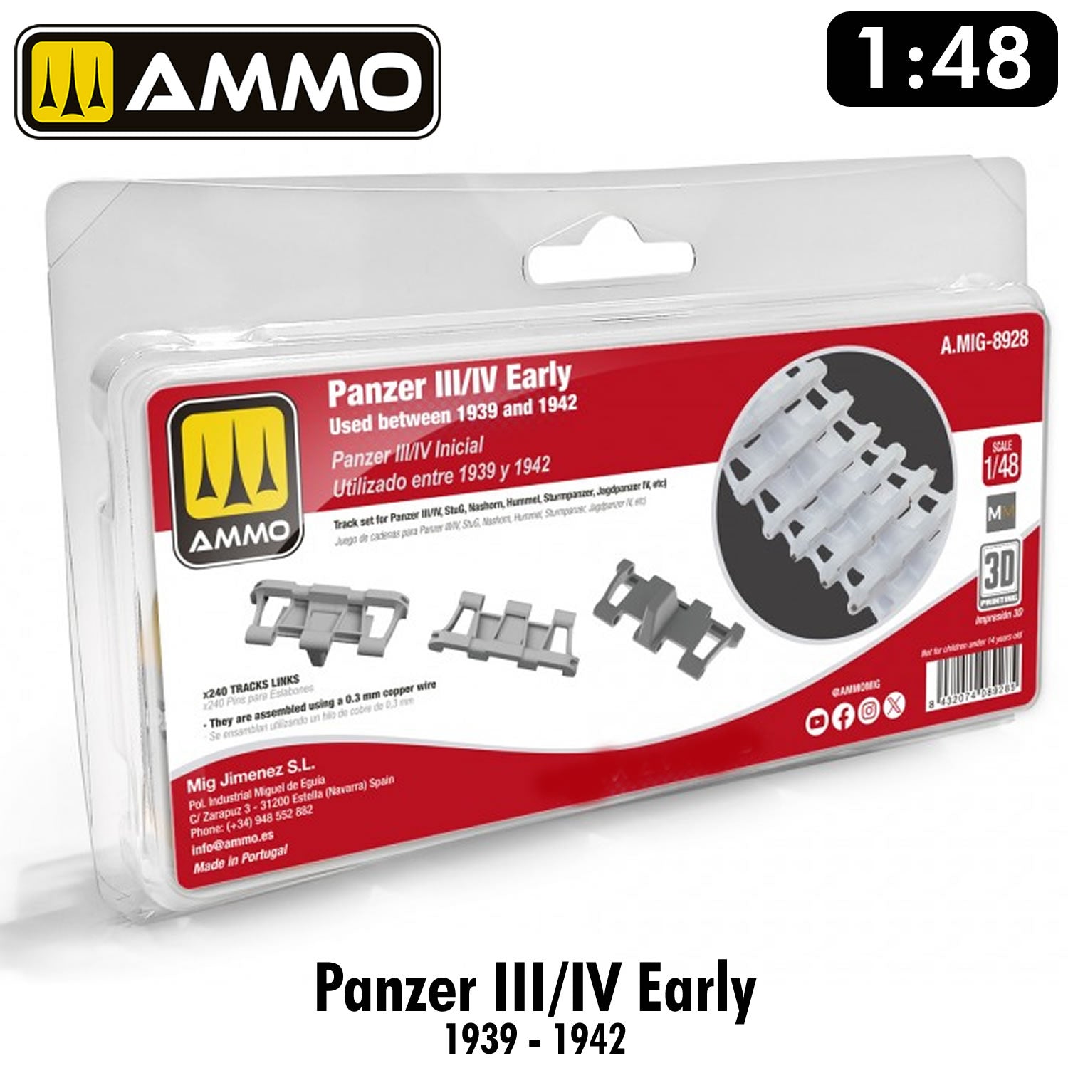 PANZER III/IV 1939-42 tank track 3D printed HiQ resin detail 1:48 | Ammo by Mig Jimenez