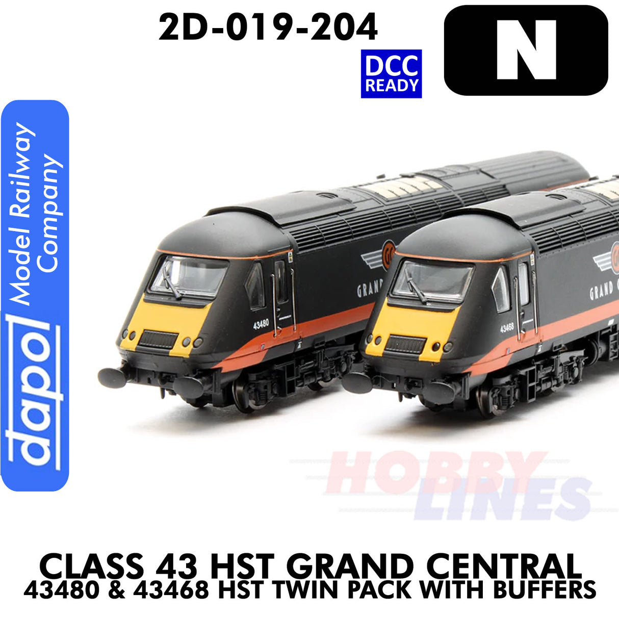 Class 43 HST Grand Central Twin pk - 43480 & 43568 with Buffers | Dapol | 2D-019-204
