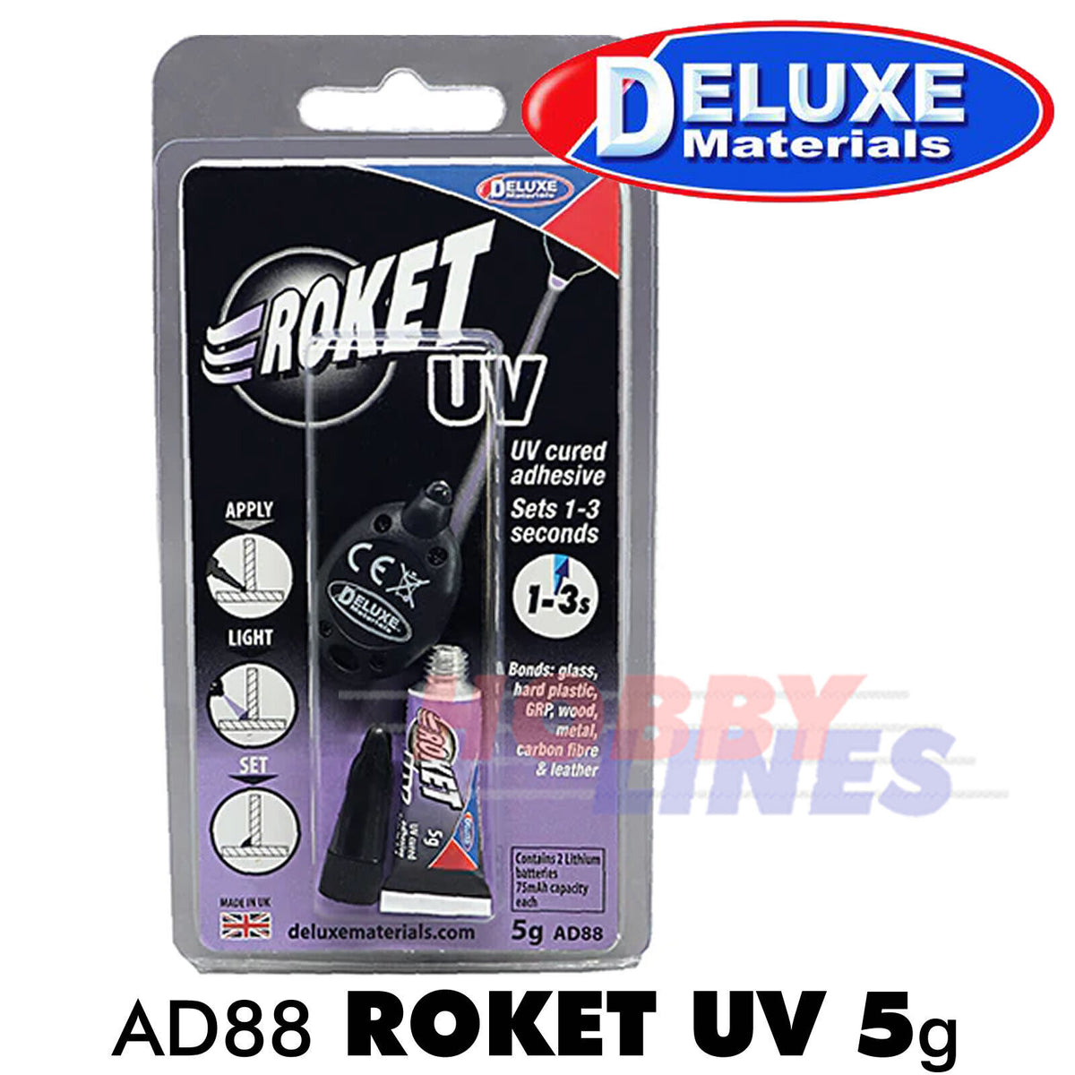 ROKET UV 5g adhesive & activation light plastic wood metal AD88 Deluxe Materials
