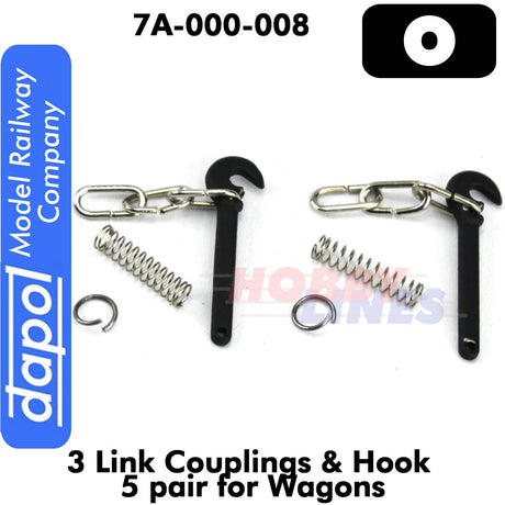 3 - Link Couplings & Hooks O Gauge 5 pair for Wagons Dapol 7A-000-008