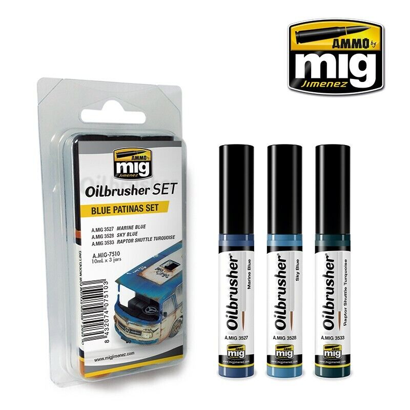 Oilbrusher Set - Blue Patinas Set - 3 x 10ml | Ammo by Mig Jimenez | MIG7510