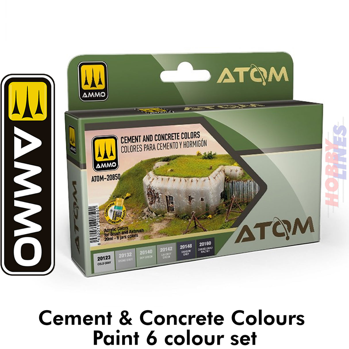 ATOM Cement & Concrete Colours - 6 x 20ml Acrylic Paint | Ammo by Mig Jimenez | ATOM20850