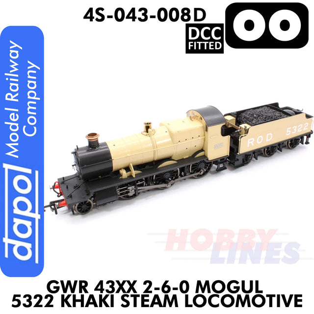 Great Western Railway -  43xx 2-6-0 Mogul 5322 Khaki - DCC Fitted | 1:76 OO | Dapol | 4S-043-008D