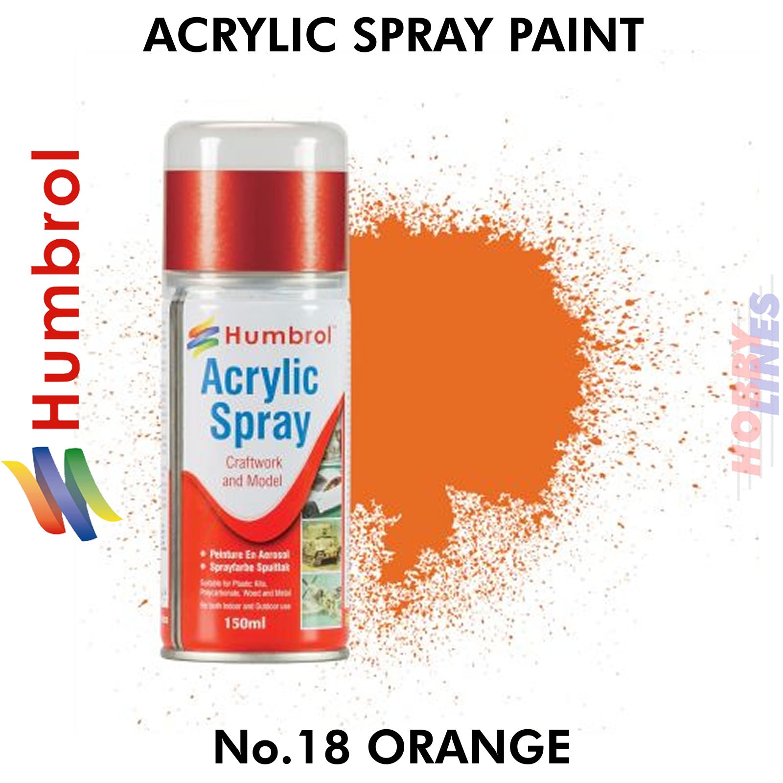 Humbrol Acrilico 14ml N. 18 Arancione Lucido - Vernice Per Modellismo, Bottiglia Contagocce