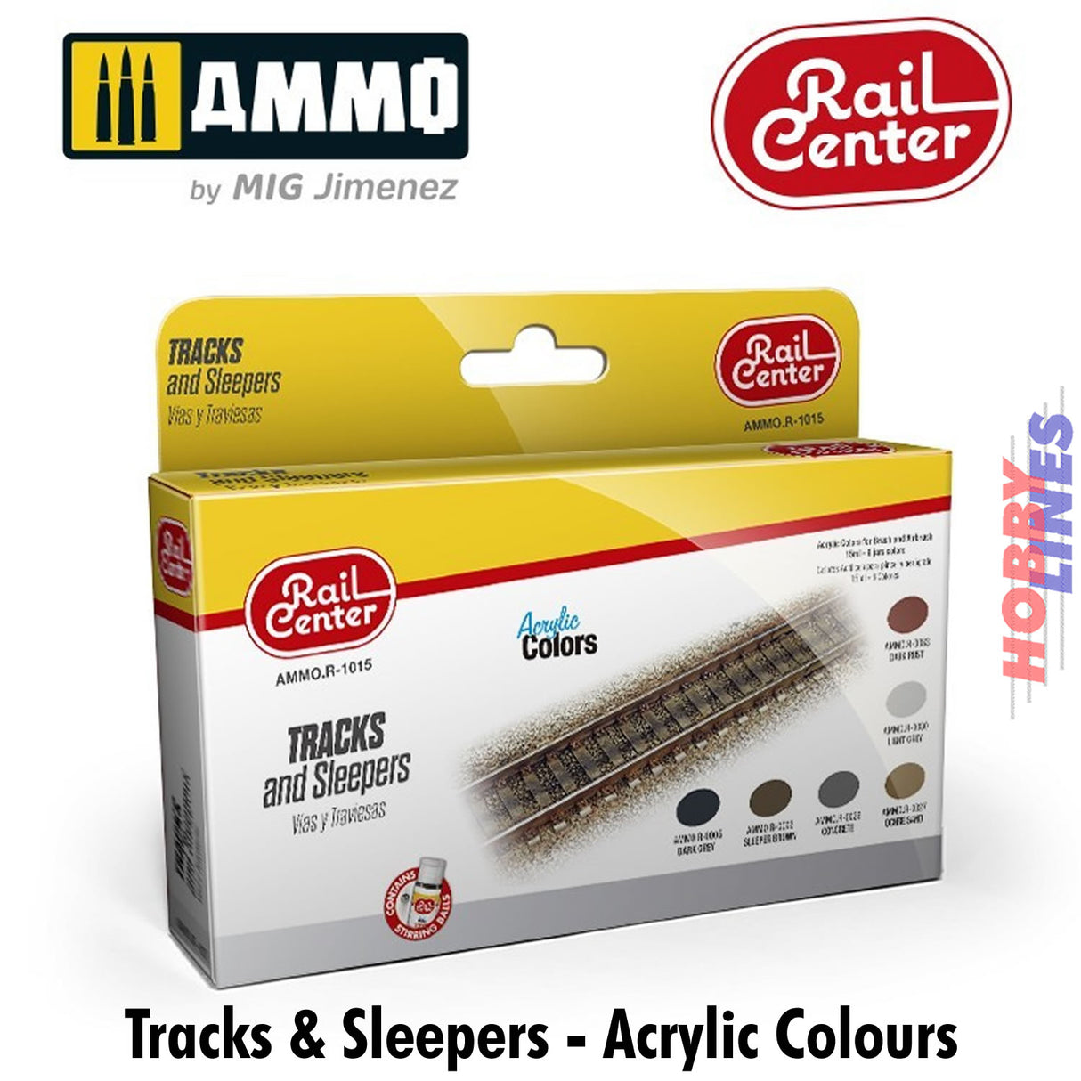 Rail Center- Tracks & Sleepers set - Acrylic paint - 6 x17ml | Ammo by Mig Jimenez | AMMO.R-1015
