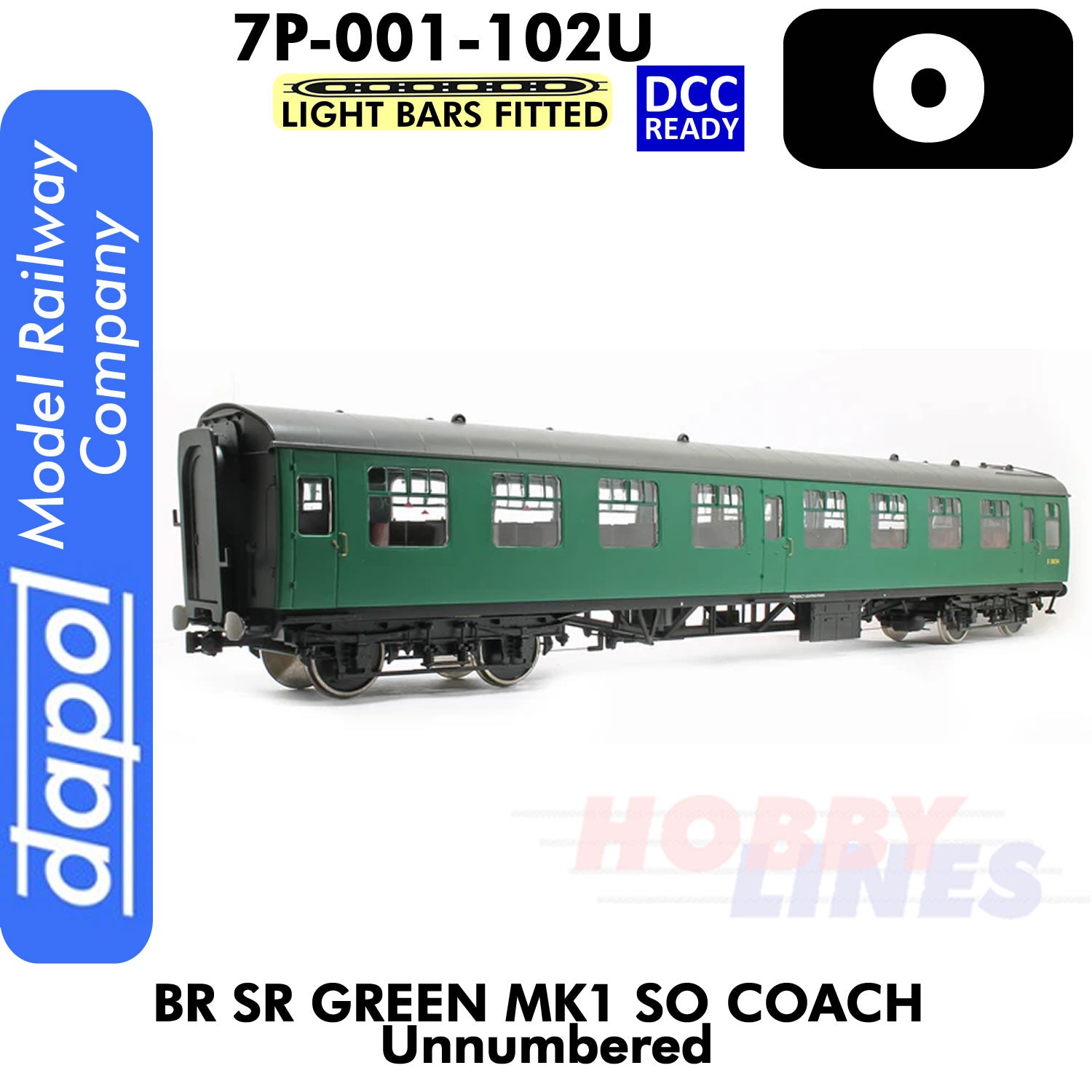 BR Mk1 SR Green SO Unnumbered coach  - Lightbars Fitted & DCC Ready | Dapol | 7P-001-102U