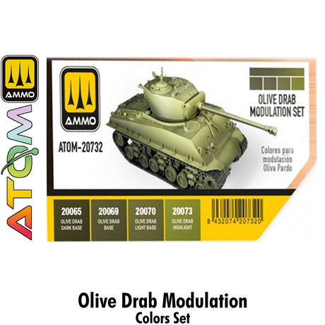 ATOM Olive Drab Modulation Set - 4 20ml Acrylic Paint |  Ammo by Mig Jimenez