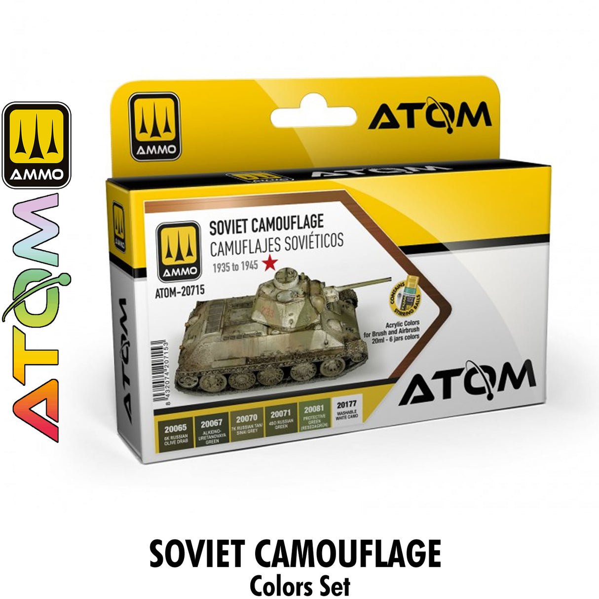 ATOM Soviet Camouflage 1935-45 Set - 6 20ml Acrylic Paint | Ammo by Mig Jimenez