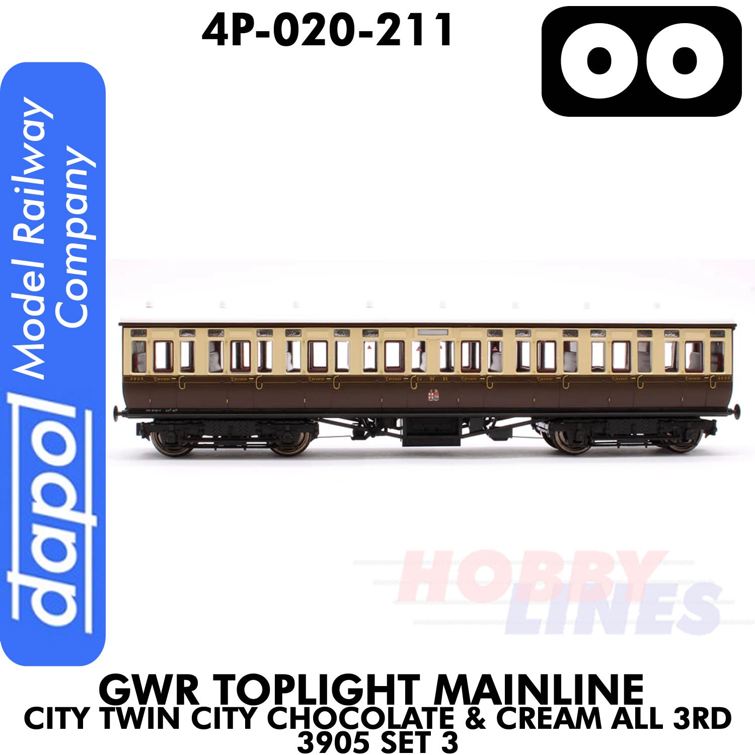 Great Western Railway - Toplight Coach MainLine Chocolate & Cream All 3rd 3905 Set 3 | Dapol | 4P-020-211