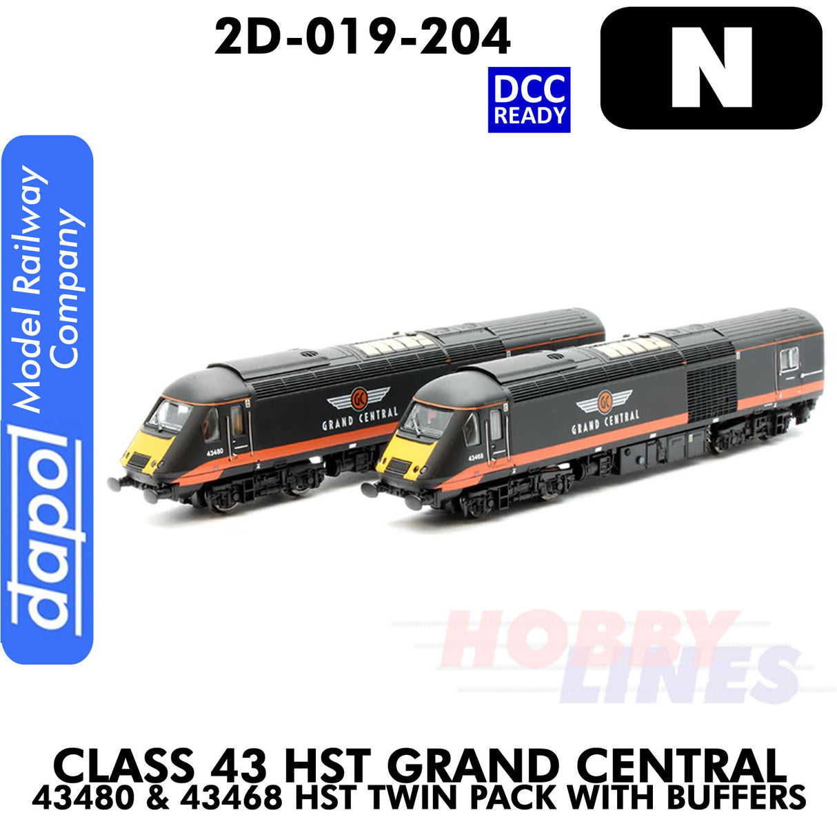 Class 43 HST Grand Central Twin pk - 43480 & 43568 with Buffers | Dapol | 2D-019-204