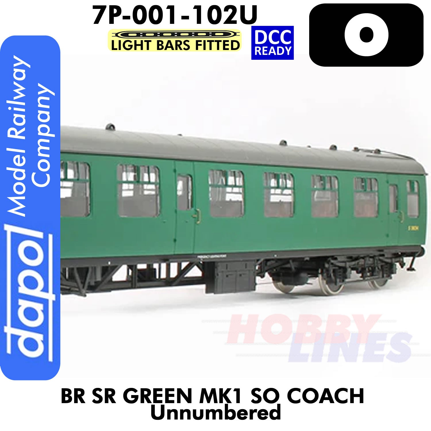 BR Mk1 SR Green SO Unnumbered coach  - Lightbars Fitted & DCC Ready | Dapol | 7P-001-102U