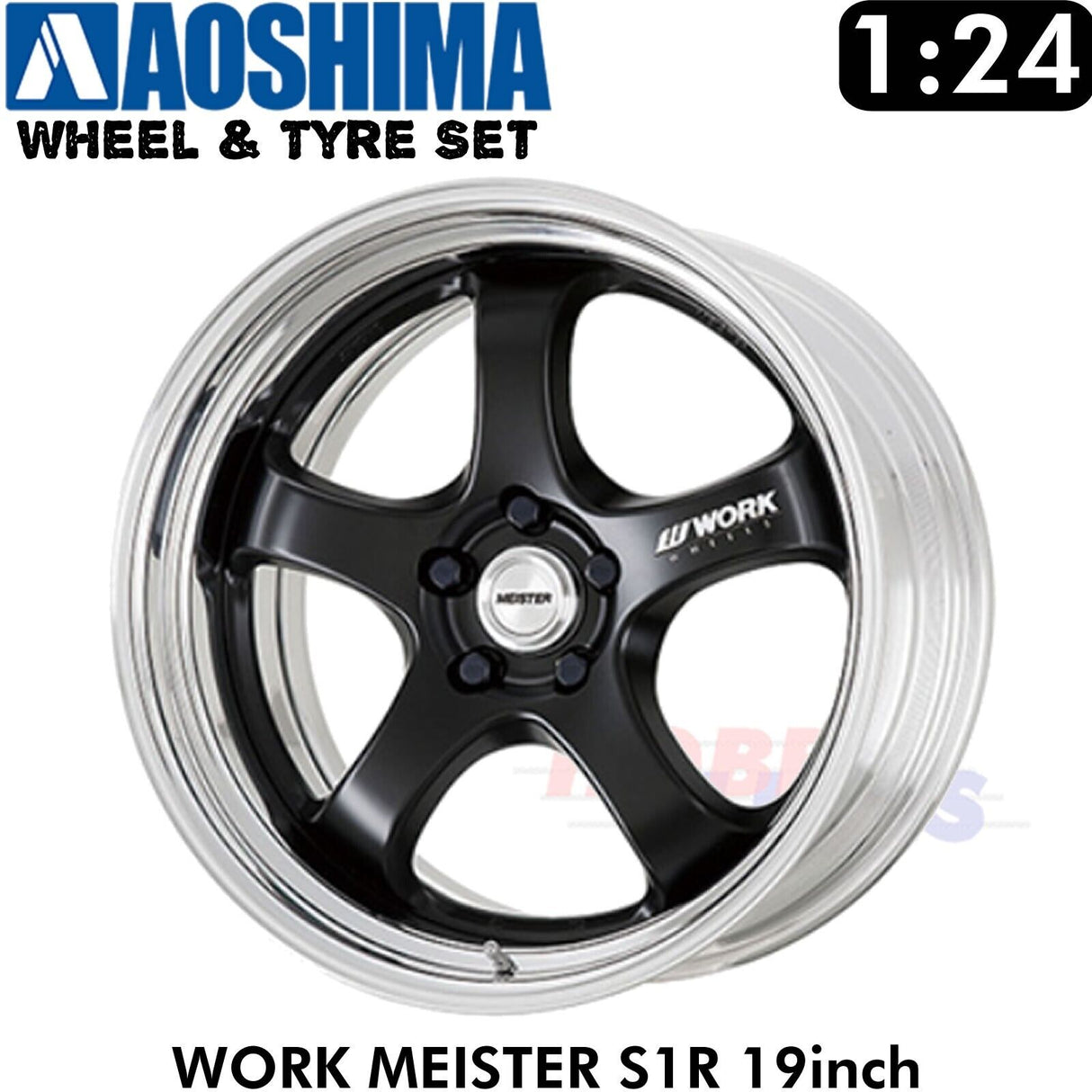 Wheels Tyres WORK MEISTER S1R 19inch 1:24 Set of 4 Tuned Parts Aoshima 05245