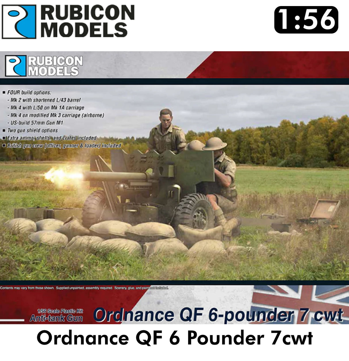 ORDNANCE QF 6 POUNDER 7 CWT quick firing light gun 1:56 | Rubicon Models | 280139