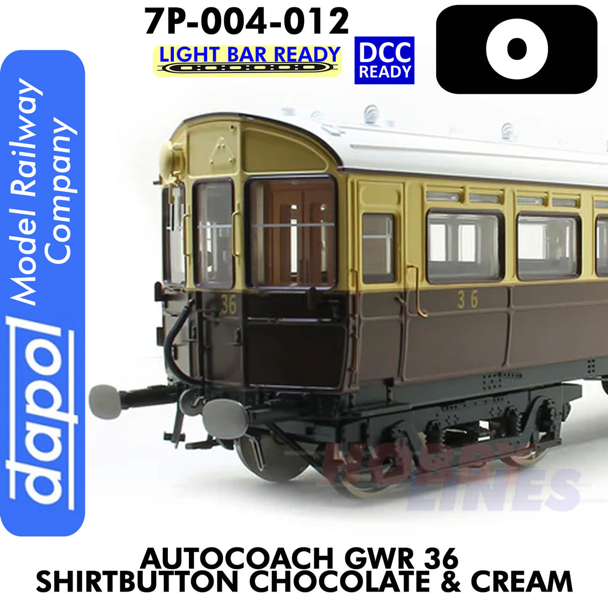 Autocoach GWR 36 Shirtbutton Chocolate & Cream Coach - DCC & Lightbar Ready | Dapol | 7P-004-012