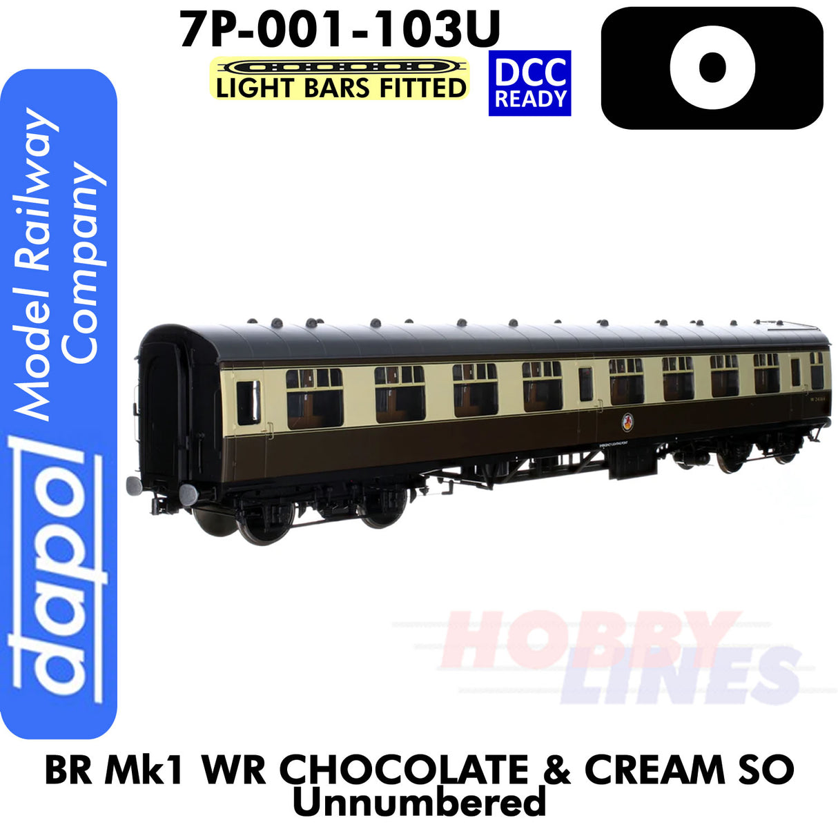 BR Mk1 WR Chocolate & Cream SO Unnumbered Coach - Lightbars fitted & DCC Ready |  Dapol | 7P-001-103U