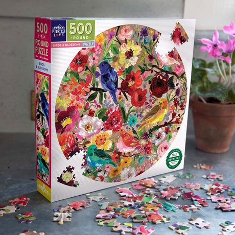 Birds & Blossoms  500 pc Round Puzzle | eeBoo | PZFBBL