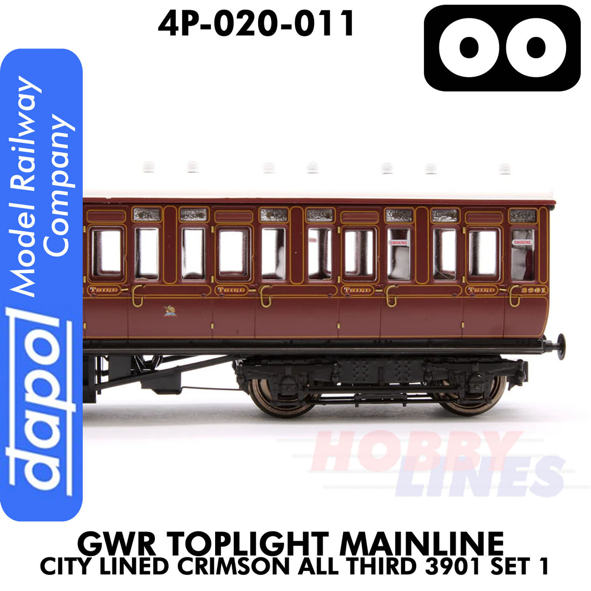 Great Western Railway - Toplight Coach Mainline City Lined Crimson All 3rd 3901 Set 1 | Dapol | 4P-020-011