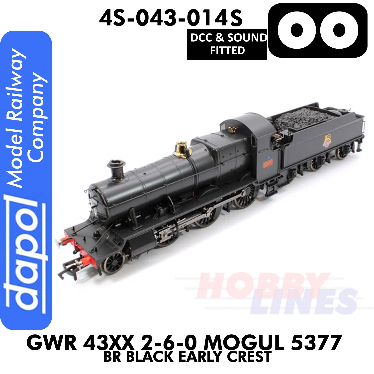 Great Western Railway -  43xx 2-6-0 Mogul 5377 BR Black Early Crest - DCC & Sound - 1:76 OO | Dapol | 4S-043-014S