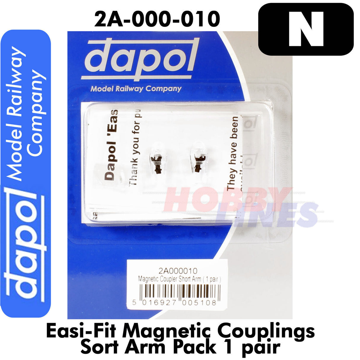 Easi-Fit magnetic couplings 5.6mm Short Arm N Gauge 1 pair Dapol 2A-000-010