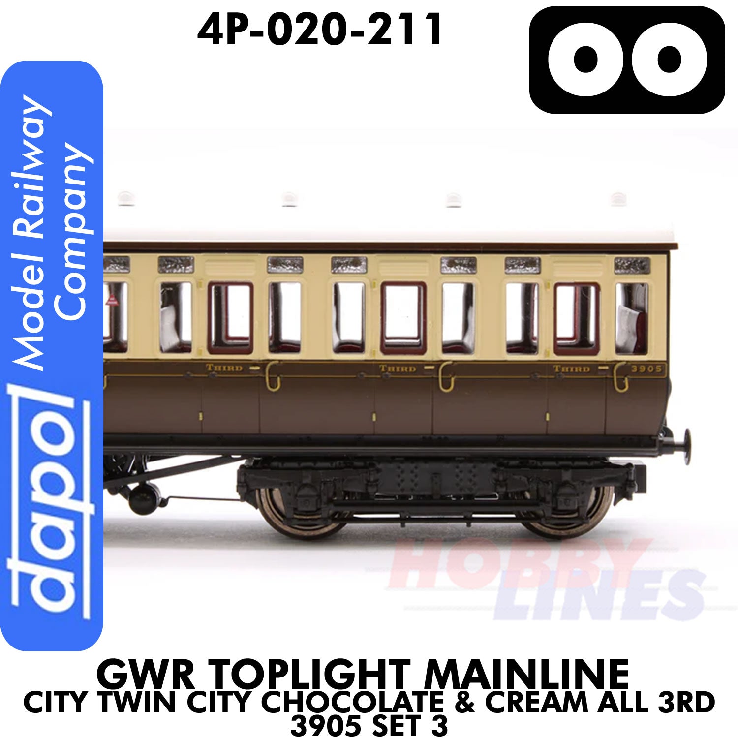 Great Western Railway - Toplight Coach MainLine Chocolate & Cream All 3rd 3905 Set 3 | Dapol | 4P-020-211