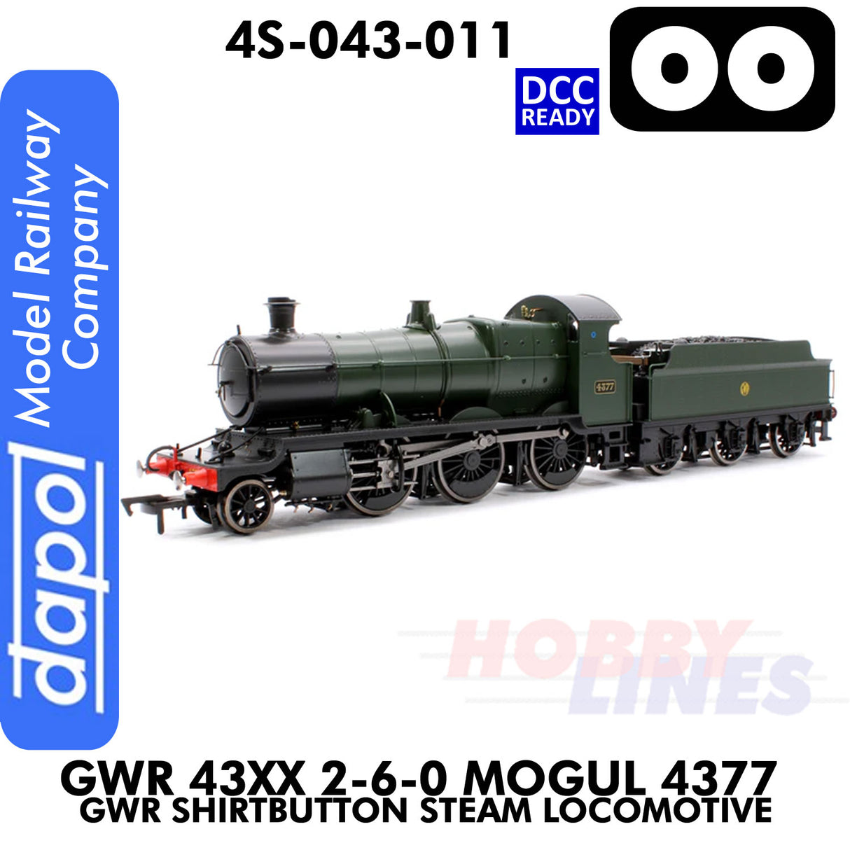 Great Western Railway - 43xx 2-6-0 Mogul 4377 Shirtbutton - DCC Ready - 1:76 OO |  Dapol | 4S-043-011