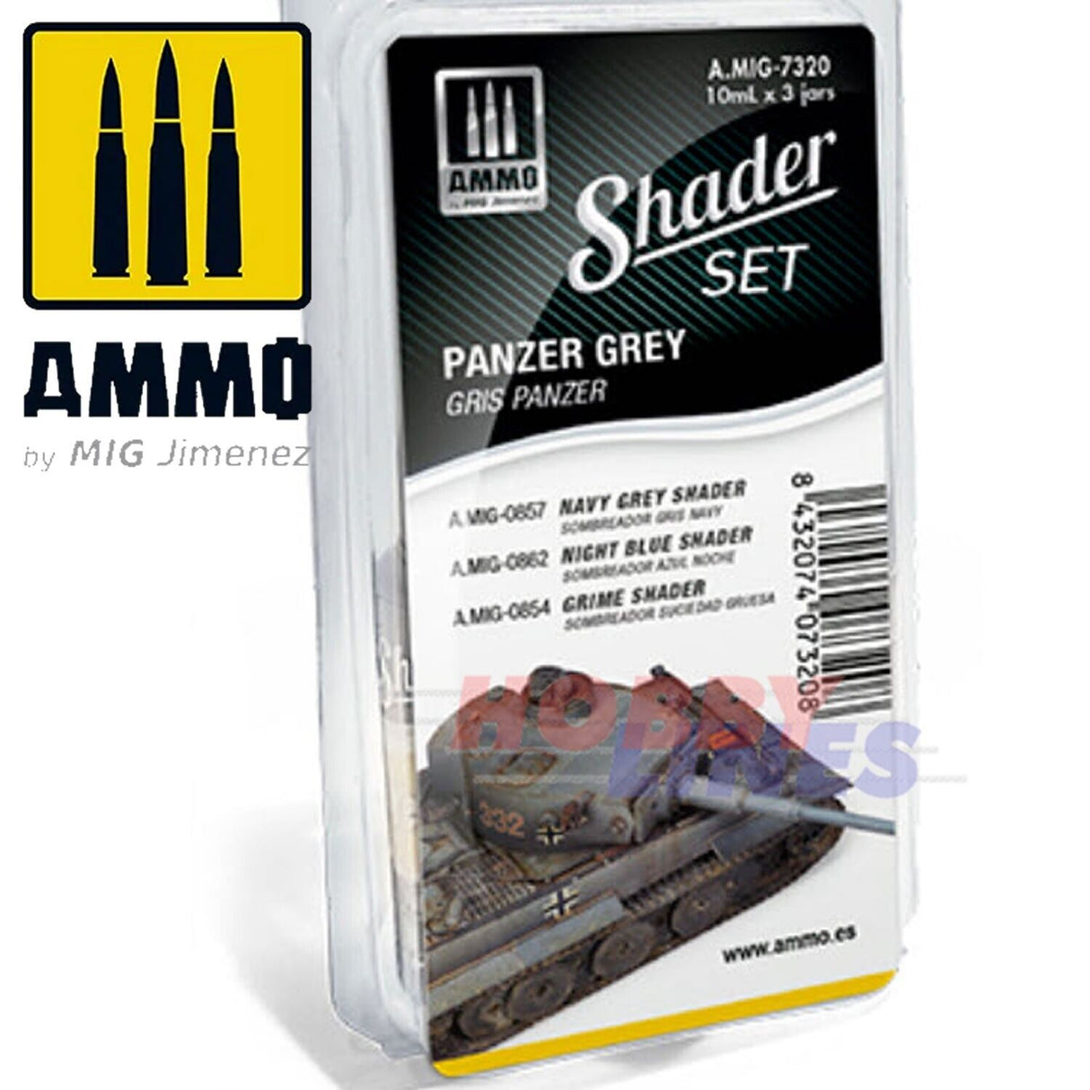 Shaders Set PANZER GREY Shade Effects Colours 3 Jar 10ml Paint AMMO Mig MIG7320
