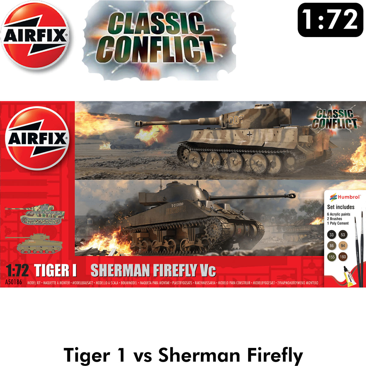 Classic Conflict - Tiger 1 vs Sherman Firefly Tanks WWII - Model Kit | Airfix | A50186