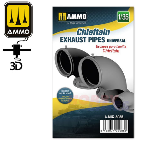 Chieftain Exhaust Pipes Universal - 1:35 3D printed | Ammo by Mig Jimenez  | MIG8085