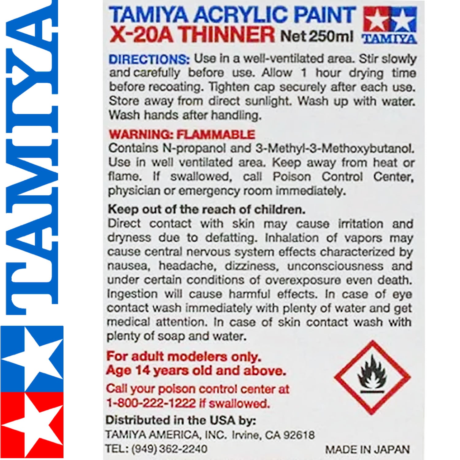 Tamiya ACRYLIC THINNER X-20A 250ml Paint Thinners Thinning Cleaning Airbrush