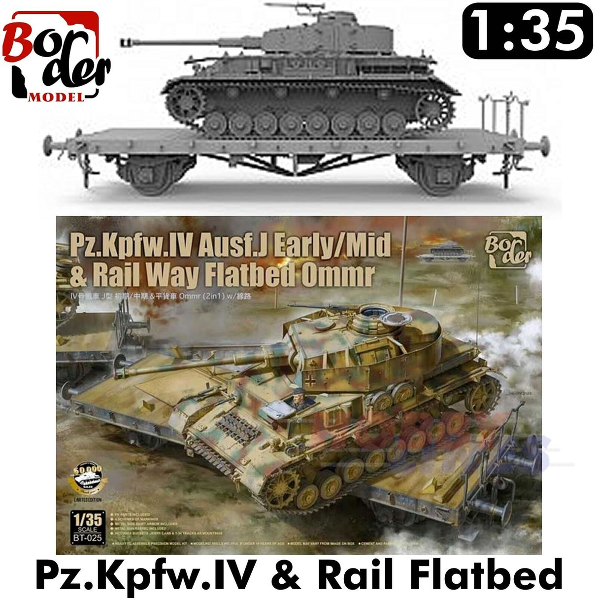 Pz.Kpfw IV Ausf.J & Ommr Rail Flatbed - 1/35 | Border Models | BT025