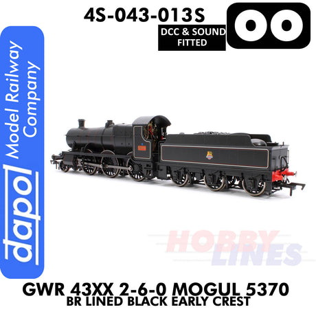 Great Western Railway - 43xx 2-6-0 Mogul 5370 BR Lined Black Early Crest - DCC & Sound - 1:76 OO | Dapol | 4S-043-013S