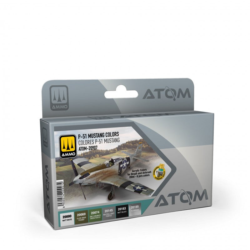 ATOM P-51 MUSTANG Colours Set - 6 20ml Acrylic Paint | Ammo by Mig Jimenez