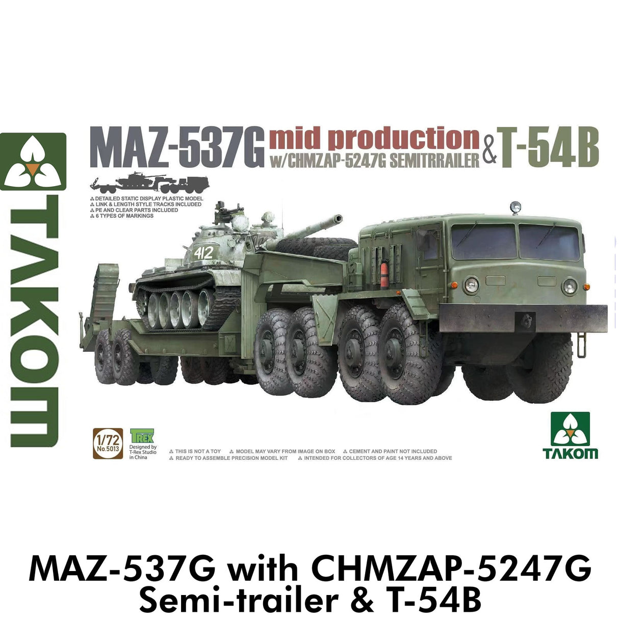 MAZ-537G w CHMZAP-5247G Semi Trailer Tank Transporter T-54B 1:72 kit | Takom | 5013