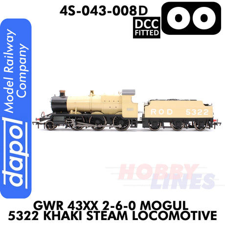 Great Western Railway -  43xx 2-6-0 Mogul 5322 Khaki - DCC Fitted | 1:76 OO | Dapol | 4S-043-008D
