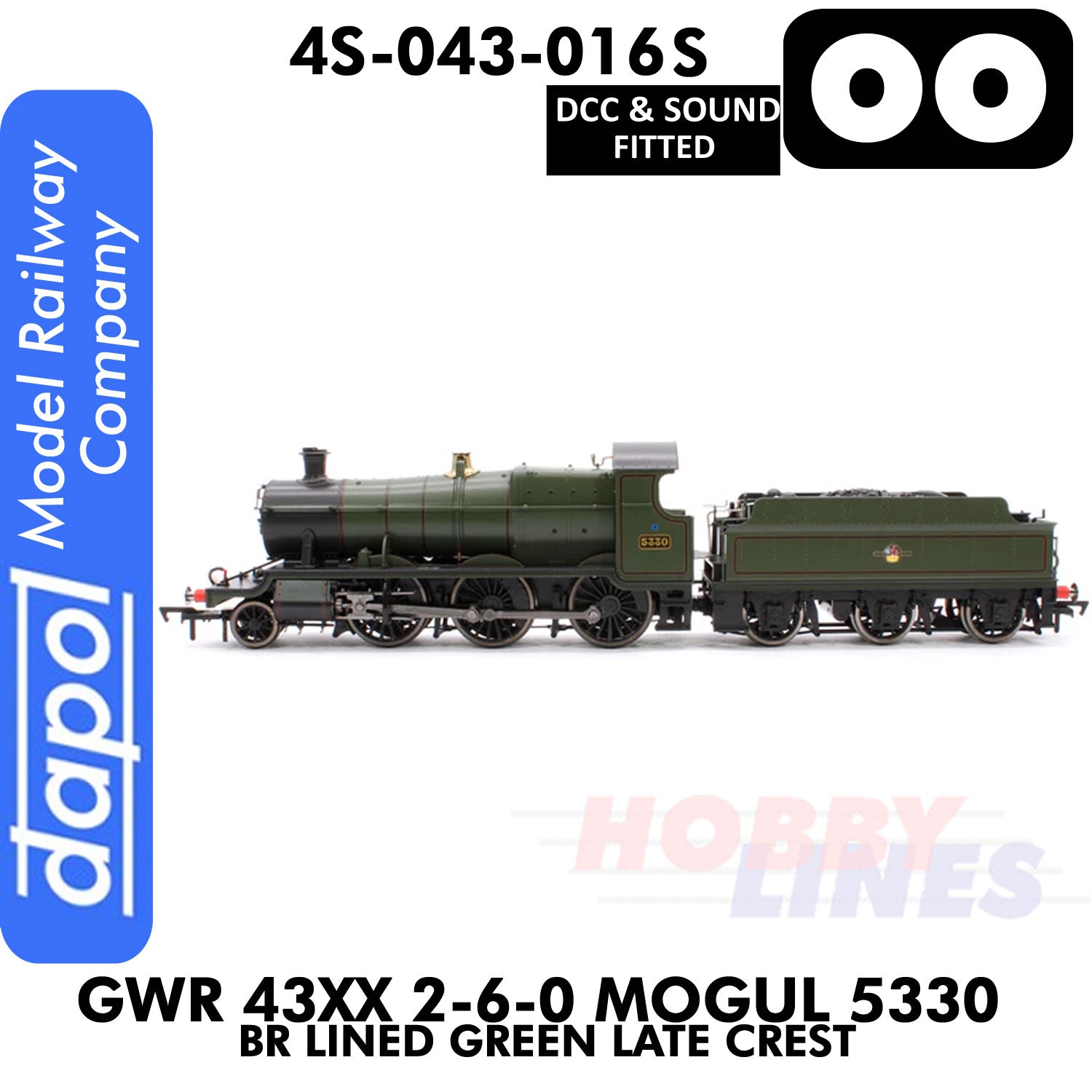 Great Western Railway - 43xx 2-6-0 Mogul 5330 BR Lined Green Late Crest -   DCC & Sound - 1:76 OO | Dapol | 4S-043-016S