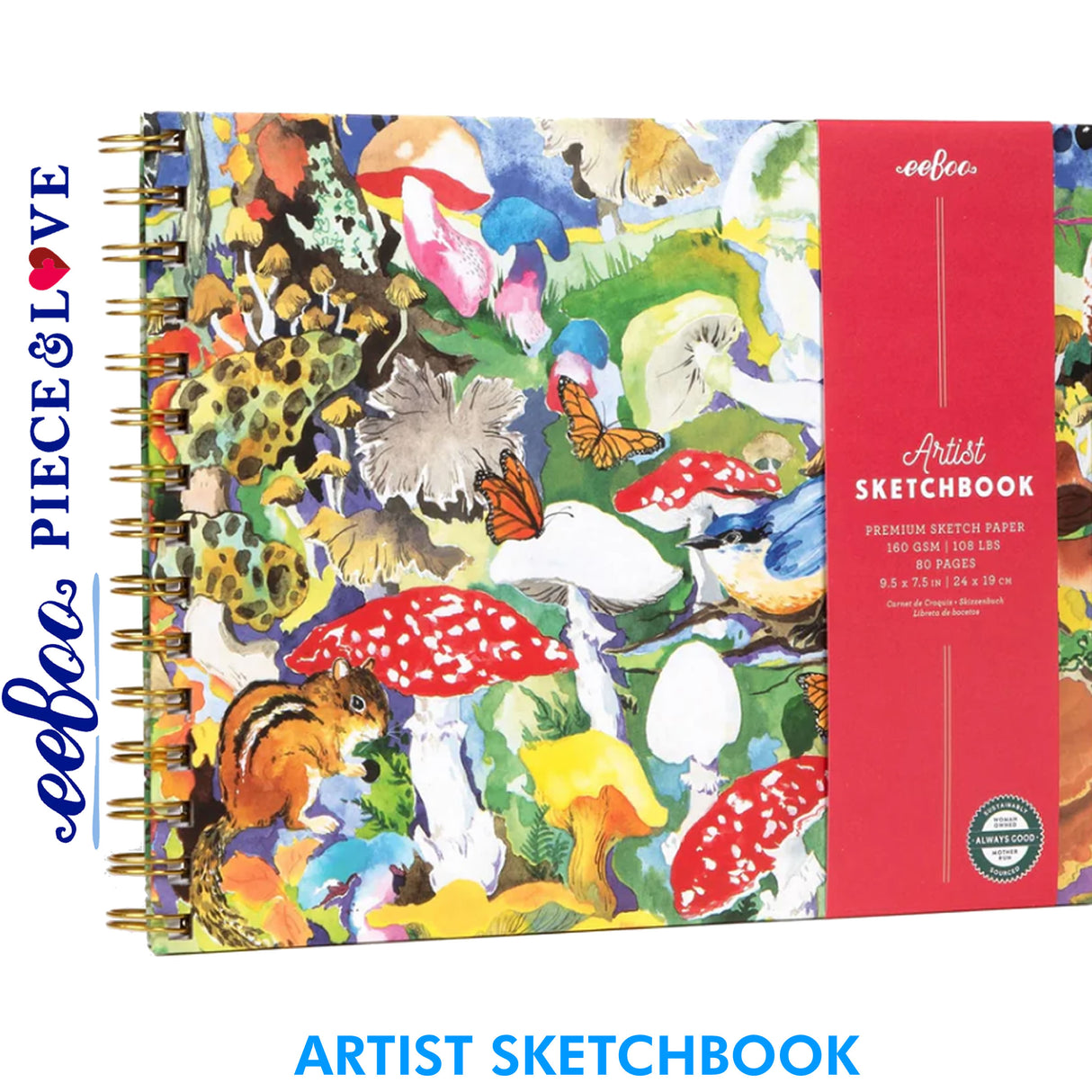 Mushroom Hardcover Artist Sketchbook - 80pg | eeBoo | SKL334