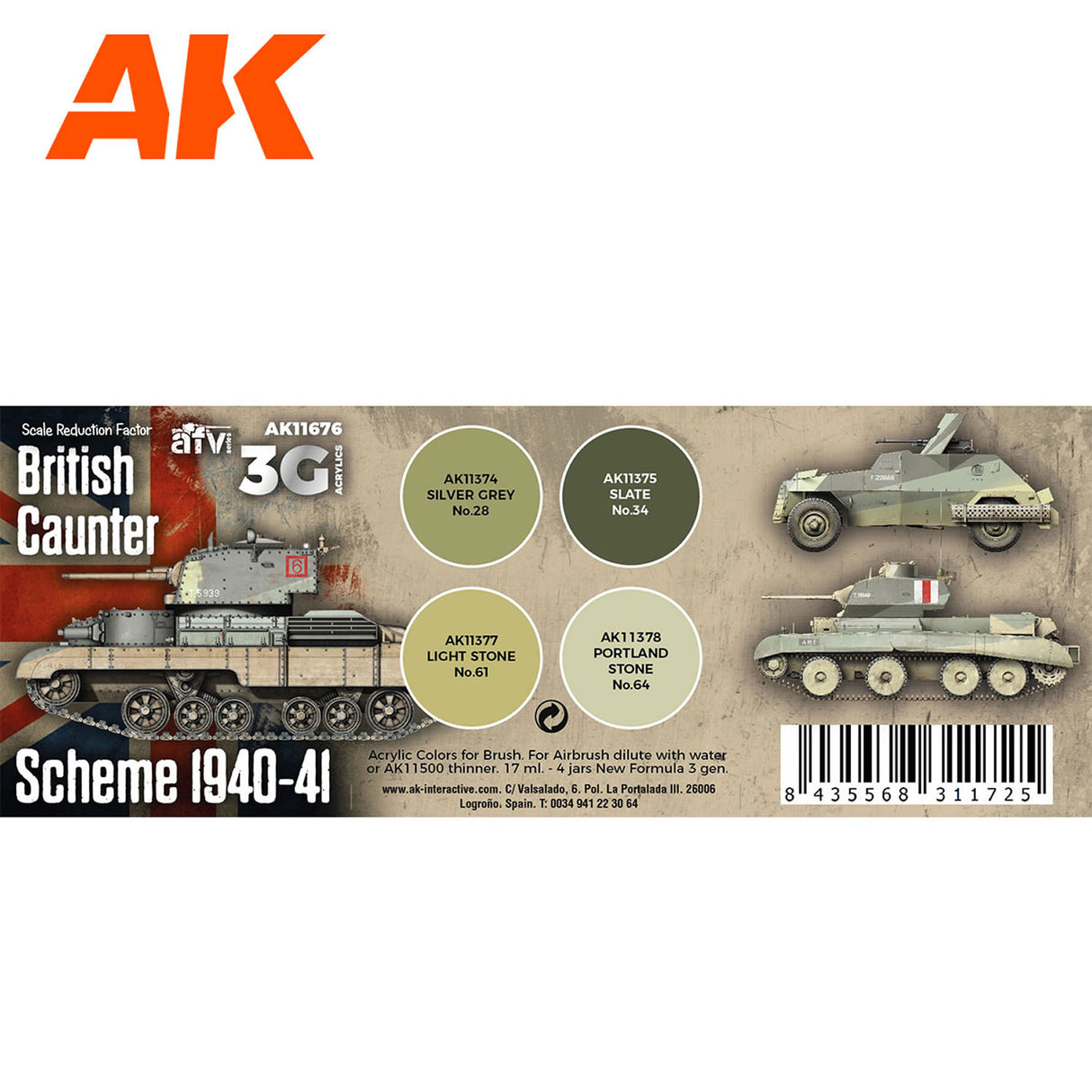3G Special Set - British Caunter - Scheme 1940-41 - 4 x 17ml Acrylic Paint | AK interactive | AK11676