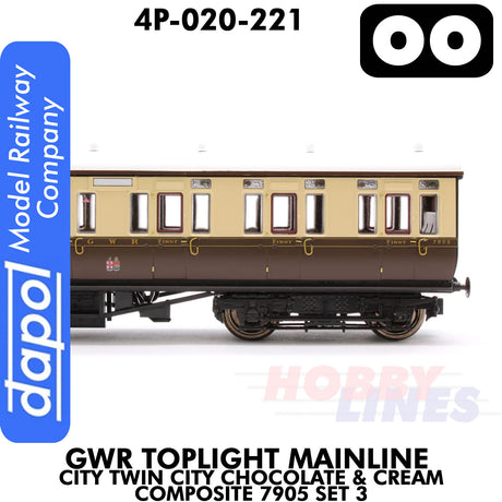 Great Western Railway Toplight MainLine Chocolate & Cream Composite 7905 Set 3 | Dapol | 4P-020-221