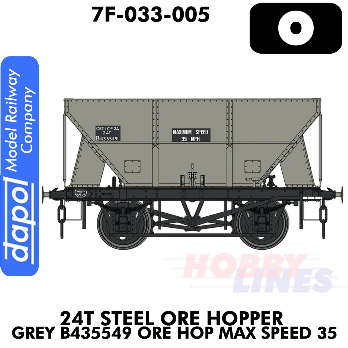 24T Steel Hopper Grey - B435549 Ore Hop - Max Speed 35 | Dapol | 7F-033-005