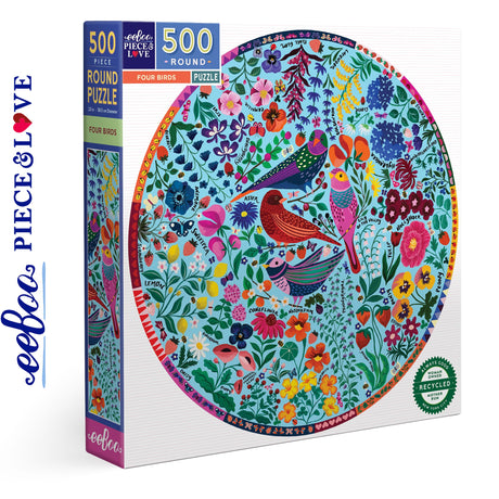 Four Birds 500 pc Round Puzzle | eeBoo | PZFBRD
