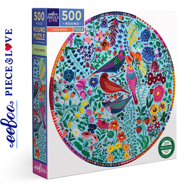 Four Birds 500 pc Round Puzzle | eeBoo | PZFBRD
